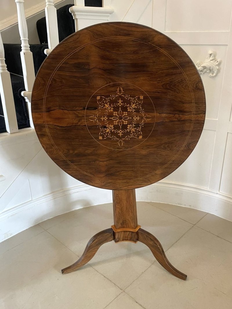Outstanding Quality Antique Rosewood Inlaid Circular Lamp Table